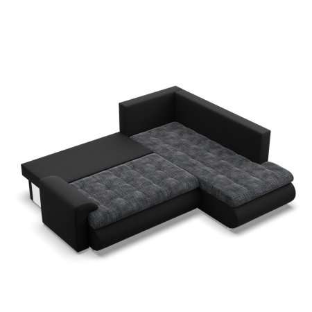 Narożnik z otomaną, prawy, BOSCO, ekoskóra, plecionka, 230x200x89 cm, czarny, ciemny szary