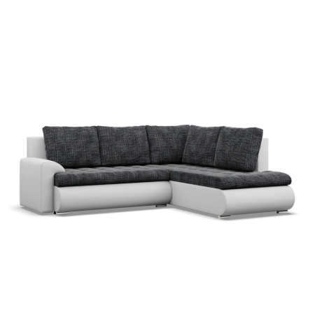Narożnik z otomaną, prawy, BOSCO, ekoskóra, plecionka, 230x200x89 cm, biały, ciemny szary