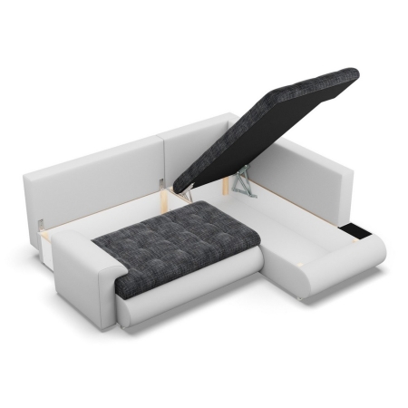 Narożnik z otomaną, prawy, BOSCO, ekoskóra, plecionka, 230x200x89 cm, biały, ciemny szary