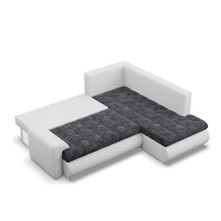 Narożnik z otomaną, prawy, BOSCO, ekoskóra, plecionka, 230x200x89 cm, biały, ciemny szary