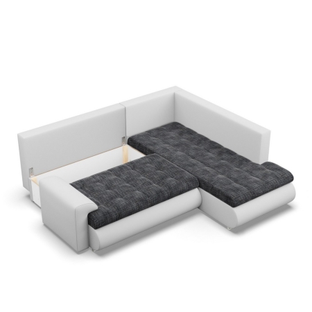 Narożnik z otomaną, prawy, BOSCO, ekoskóra, plecionka, 230x200x89 cm, biały, ciemny szary