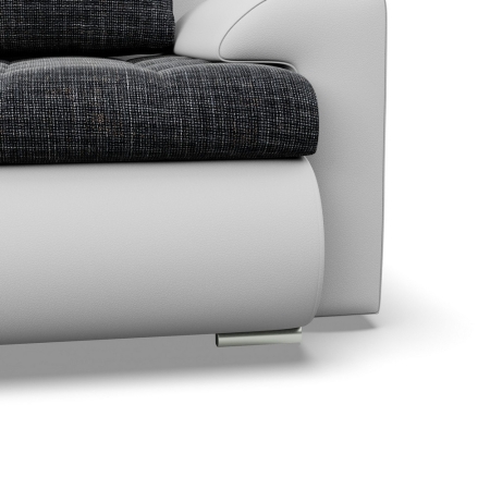 Narożnik z otomaną, lewy, BOSCO, ekoskóra, plecionka, 230x200x89 cm, biały, ciemny szary