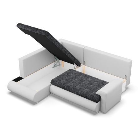 Narożnik z otomaną, lewy, BOSCO, ekoskóra, plecionka, 230x200x89 cm, biały, ciemny szary