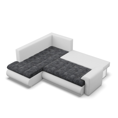 Narożnik z otomaną, lewy, BOSCO, ekoskóra, plecionka, 230x200x89 cm, biały, ciemny szary