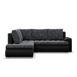 Narożnik z otomaną, lewy, BOSCO, ekoskóra, plecionka, 230x200x89 cm, czarny, ciemny szary
