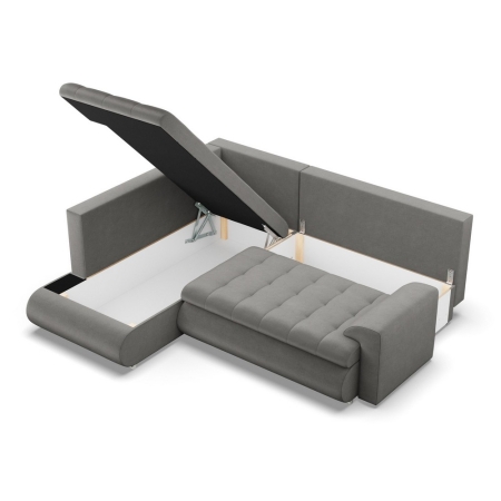 Narożnik z otomaną, lewy, BOSCO, velvet, 230x200x89 cm, szary