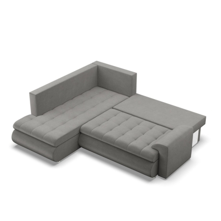 Narożnik z otomaną, lewy, BOSCO, velvet, 230x200x89 cm, szary