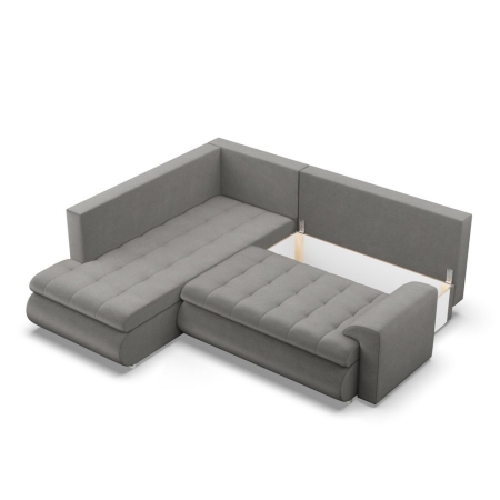 Narożnik z otomaną, lewy, BOSCO, velvet, 230x200x89 cm, szary