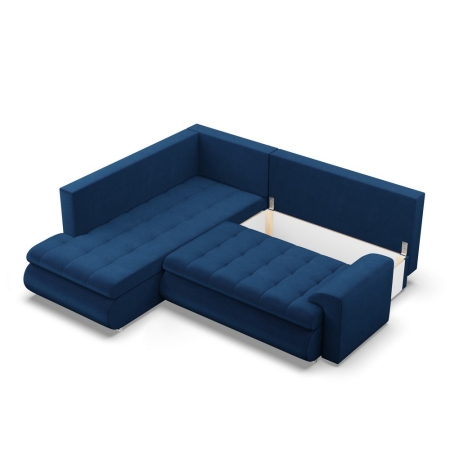 Narożnik z otomaną, lewy, BOSCO, velvet, 230x200x89 cm, granatowy