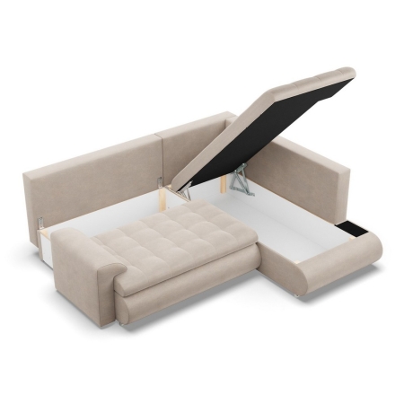 Narożnik z otomaną, prawy, BOSCO, velvet, 230x200x89 cm, beżowy