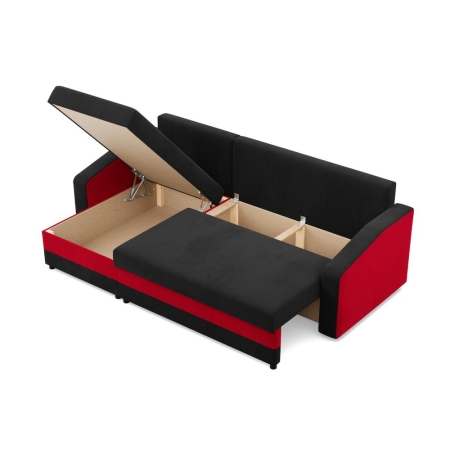 Narożnik uniwersalny, mikrofaza, AURELO, 231x140x92 cm, czarny, czerwony
