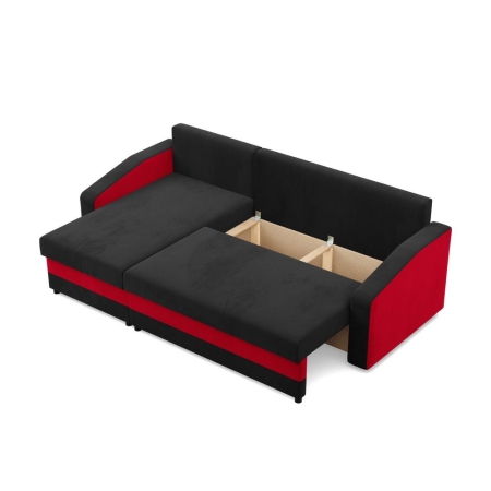 Narożnik uniwersalny, mikrofaza, AURELO, 231x140x92 cm, czarny, czerwony