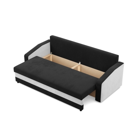 Kanapa z funkcją spania, mikrofaza, AURELO, 220x92x92 cm, czarny, biały