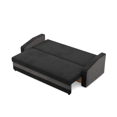 Kanapa z funkcją spania, mikrofaza, AURELO, 220x92x92 cm, czarny, szary