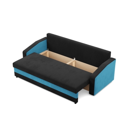 Kanapa z funkcją spania, mikrofaza, AURELO, 220x92x92 cm, czarny, niebieski