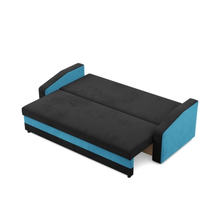 Kanapa z funkcją spania, mikrofaza, AURELO, 220x92x92 cm, czarny, niebieski