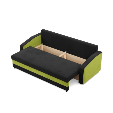 Kanapa z funkcją spania, mikrofaza, AURELO, 220x92x92 cm, czarny, zielony