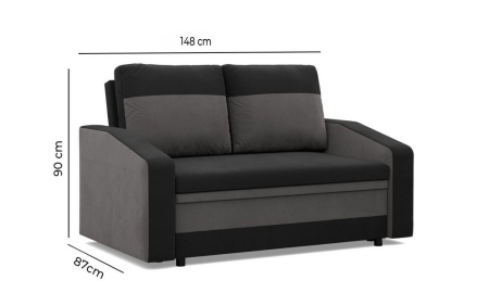 Sofa rozkładana, mikrofaza, AURELO, 148x87x90 cm, czarny, biały