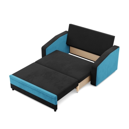 Sofa rozkładana, mikrofaza, AURELO, 148x87x90 cm, czarny, niebieski