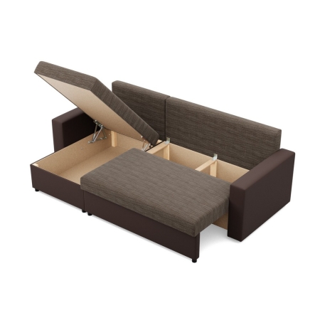 Narożnik uniwersalny, CAPERO, ekoskóra, plecionka, 231x140x92 cm, brąz