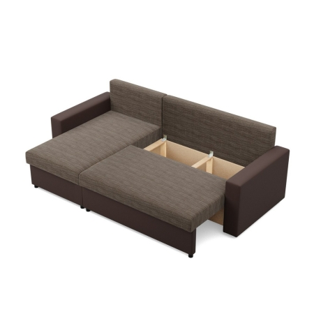 Narożnik uniwersalny, CAPERO, ekoskóra, plecionka, 231x140x92 cm, brąz