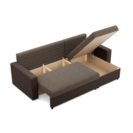 Narożnik uniwersalny, CAPERO, ekoskóra, plecionka, 231x140x92 cm, brąz