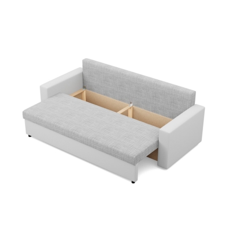 Nowoczesna kanapa, CAPERO, ekoskóra, plecionka, 220x92x92 cm, biały, szary