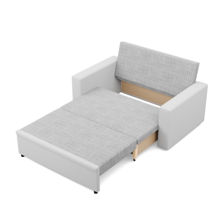 Rozkładana sofa, CAPERO, ekoskóra, plecionka, 148x87x90 cm, biały, jasny szary