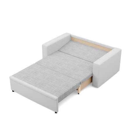 Rozkładana sofa, CAPERO, ekoskóra, plecionka, 148x87x90 cm, biały, jasny szary