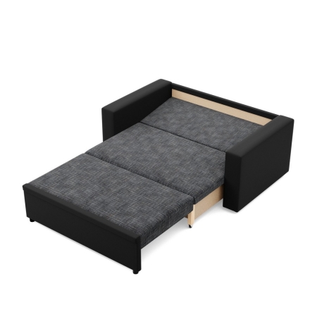 Rozkładana sofa, CAPERO, ekoskóra, plecionka, 148x87x90 cm, czarny, ciemny szary