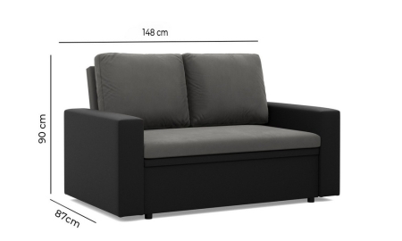 Rozkładana sofa, CAPERO, ekoskóra, plecionka, 148x87x90 cm, czarny, ciemny szary