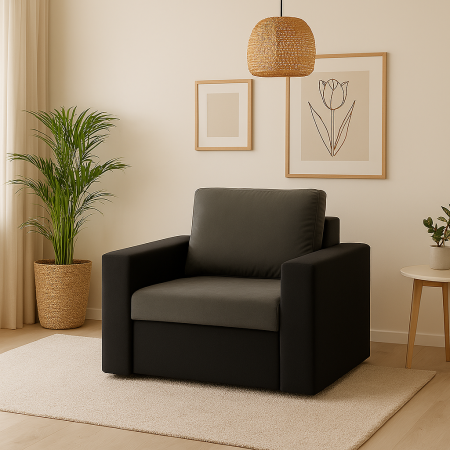 Fotel CAPERO, ekoskóra, velvet, 83x92x92 cm, czarny, szary