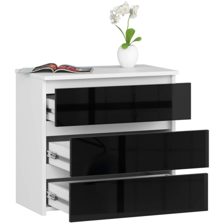 Szafka nocna, stolik, ALMA, 60x35x57 cm, biel, czarny, połysk