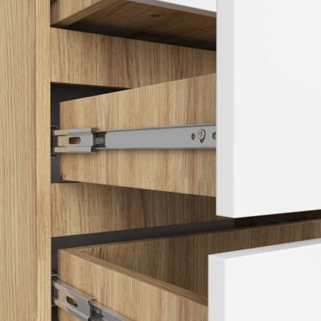 Szafka nocna, stolik, ALMA, 60x35x57 cm, dąb artisan, biel, mat