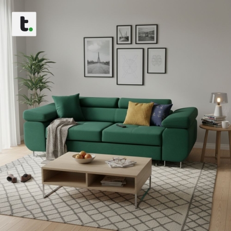 Rozkładana sofa, Bellezza, 209x100x87 cm, butelkowa zieleń