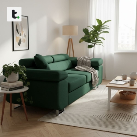 Rozkładana sofa, Bellezza, 209x100x87 cm, butelkowa zieleń