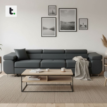 Rozkładana kanapa, Bellezza, 280x100x87 cm, ciemny szary