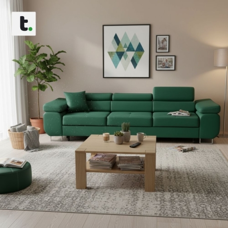 Rozkładana kanapa, Bellezza, 280x100x87 cm, butelkowa zieleń
