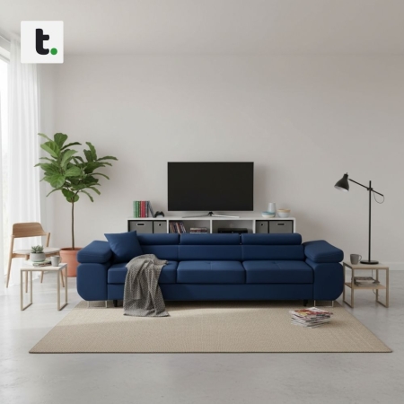 Rozkładana kanapa, Bellezza, 280x100x87 cm, granatowy