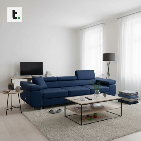 Rozkładana kanapa, Bellezza, 280x100x87 cm, granatowy