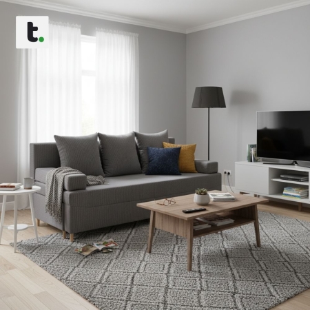 Kanapa rozkładana do salonu, sztruks, PANORA, 191x92x92 cm, ciemny szary