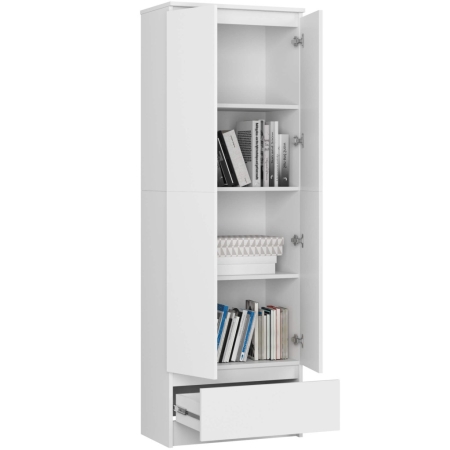 Regał biurowy, szafa, zamykany, GRAND, 60x35x180 cm, biały, mat