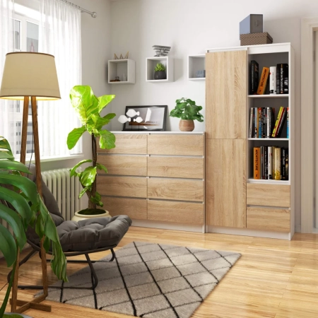 Regał biurowy, zamykany, 2 szuflady, ORDO PLUS, 80x35x180 cm, biały, dąb sonoma, mat