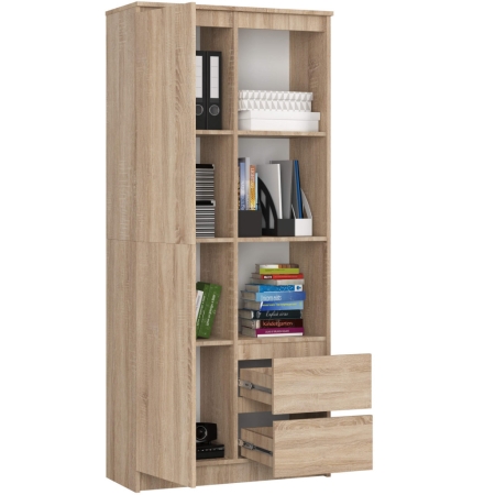 Regał biurowy, zamykany, 2 szuflady, ORDO PLUS, 80x35x180 cm, dąb sonoma, mat