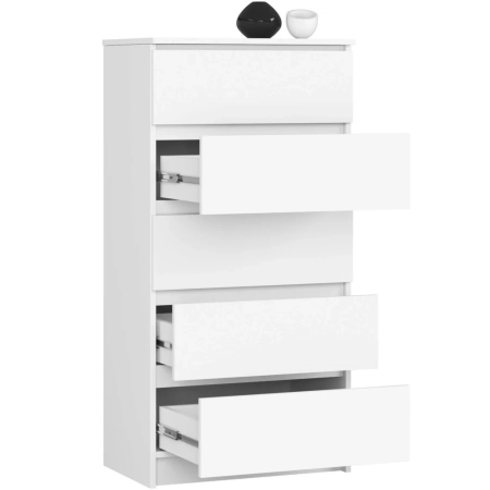 Komoda do sypialni, 5 szuflad, STILO, 60x40x121 cm, biel, mat