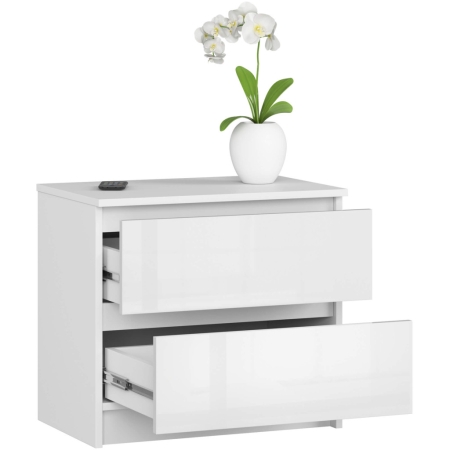 Szafka nocna, 2 szuflady, ALMA, 60x40x55 cm, biel, połysk
