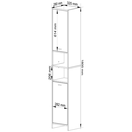 Regał łazienkowy z półkami, SARA, 32x28x180 cm, biel, dąb sonoma, mat
