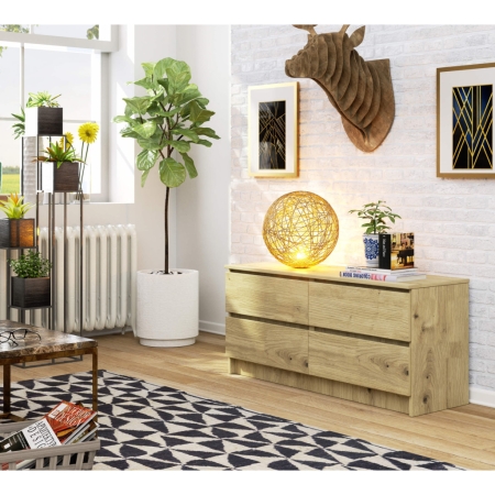 Komoda do sypialni, STILO, 120x40x55 cm, dąb artisan, mat