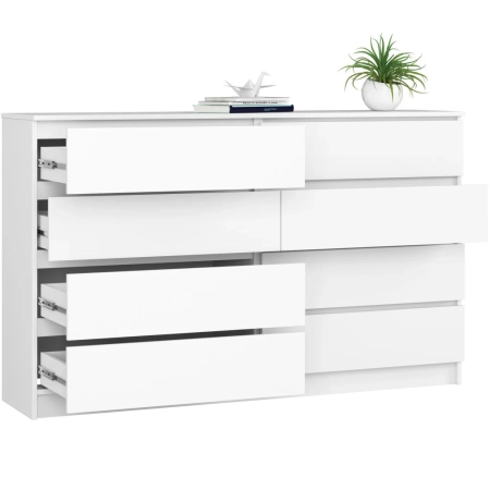 Komoda do sypialni, 8 szuflad, STILO, 160x40x99 cm, biel, mat