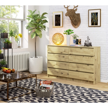 Komoda do sypialni, 8 szuflad, STILO, 160x40x99 cm, dąb artisan, mat
